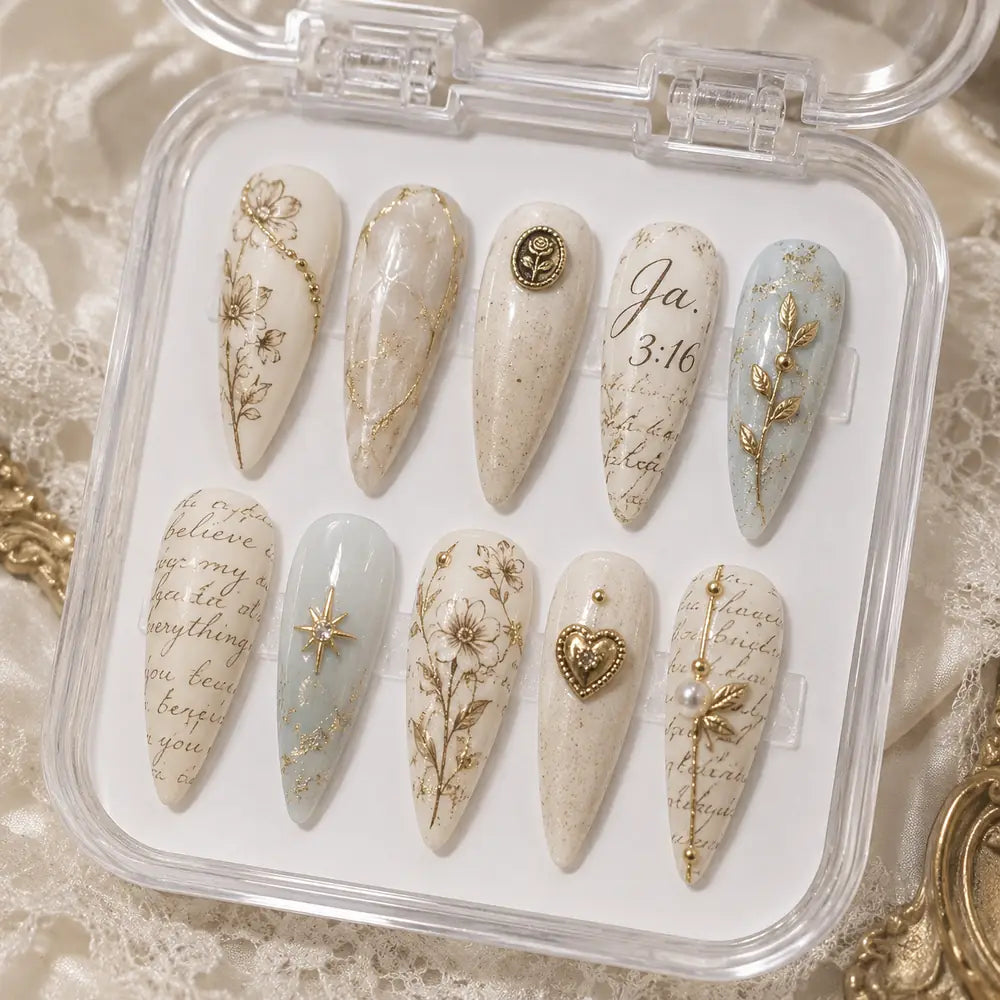 John 3:16 Botanical Gold 3D Press On Nails — image 2