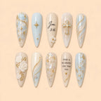 John 3:16 Floral Cross Marble Press On Nails — image 1