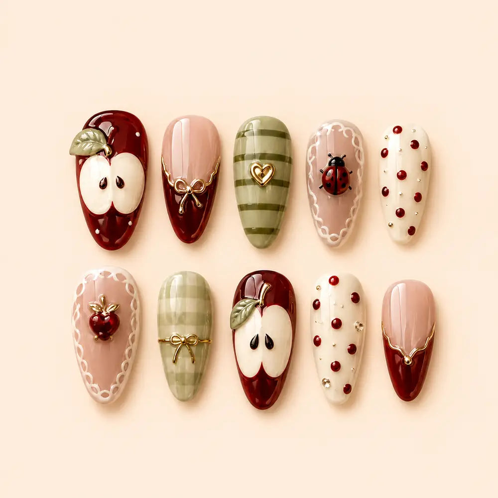 Kawaii Apple Picnic 3D Charm Press On Nails — image 1
