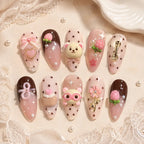 Kawaii Bear and Rose Garden 3D Press On Nails — image 2