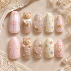 Kawaii Cat Bow & Heart 3D Press On Nails — image 2