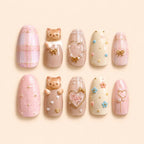 Kawaii Cat Bow & Heart 3D Press On Nails — image 1