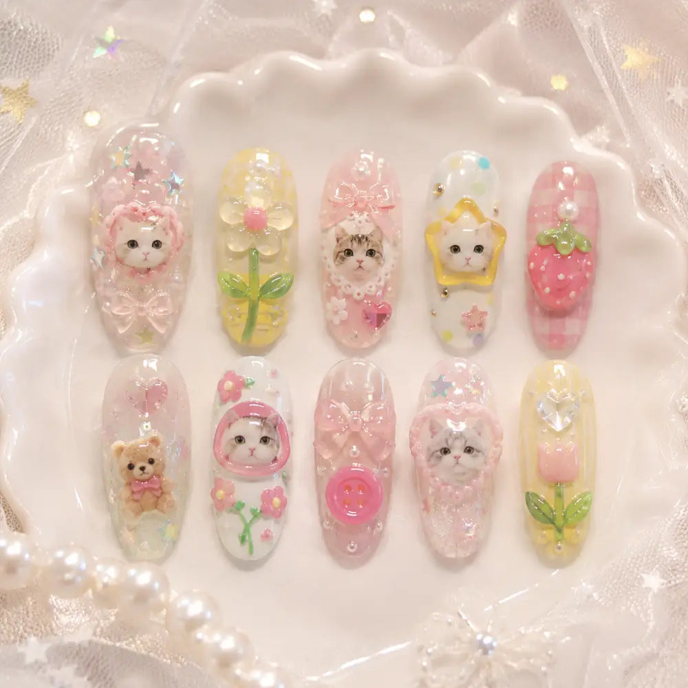 Kawaii Cat Garden 3D Press On Nails — image 2