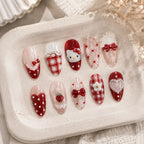 Kawaii Kitty Strawberry Gingham Heart Press On Nails — image 2