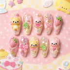 Kawaii Teddy Bear Strawberry 3D Press On Nails — image 2