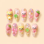 Kawaii Teddy Bear Strawberry 3D Press On Nails — image 1