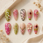 Ladybug Butterfly Garden 3D Rhinestone Press On Nails — image 2