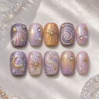 Lavender Cosmic Swirl Glitter Rhinestone Press On Nails — image 2