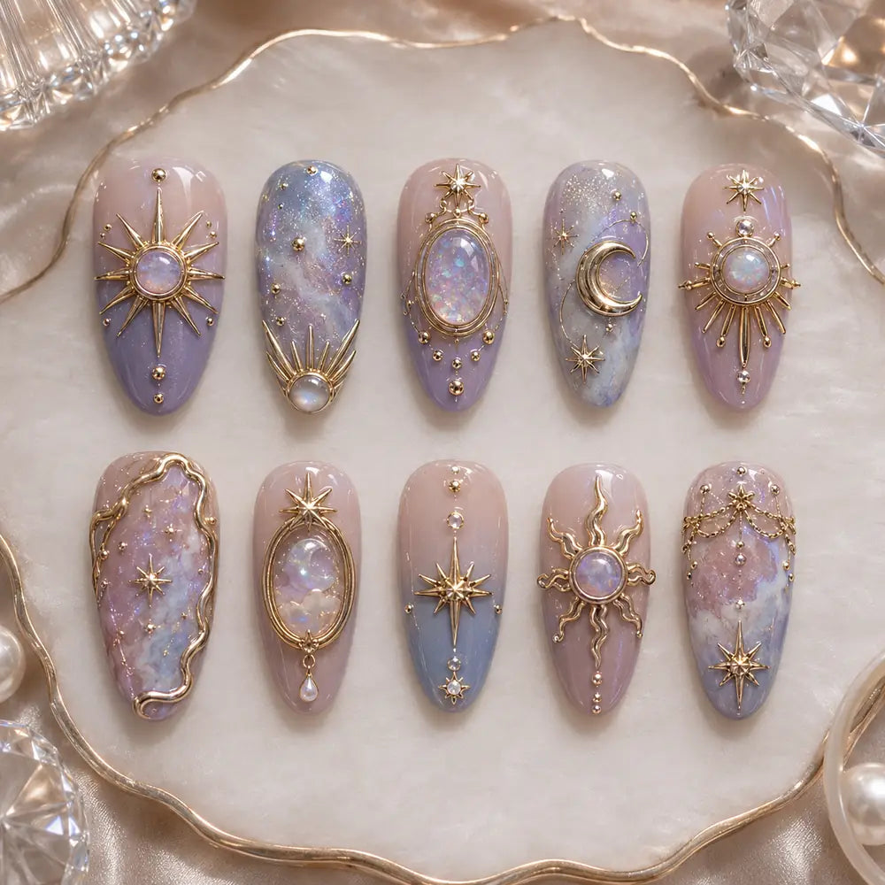 Lavender Sun & Moon 3D Celestial Press On Nails — image 2
