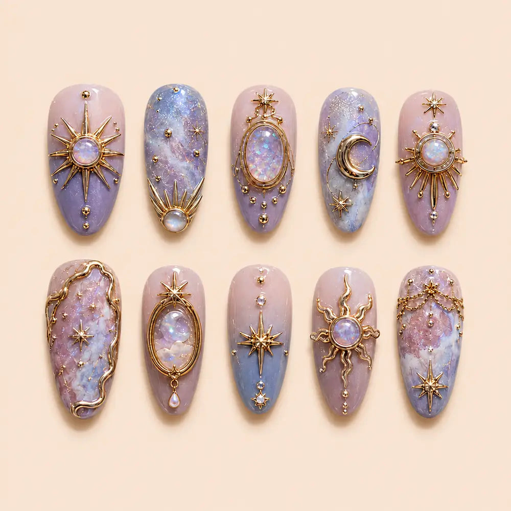 Lavender Sun & Moon 3D Celestial Press On Nails — image 1