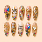 Luxury Birthday Rhinestone Glitter Press On Nails