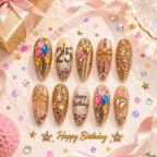 Luxury Birthday Rhinestone Glitter Press On Nails