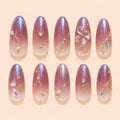 Mauve Ombre Crystal Flower Press On Nails — image 1