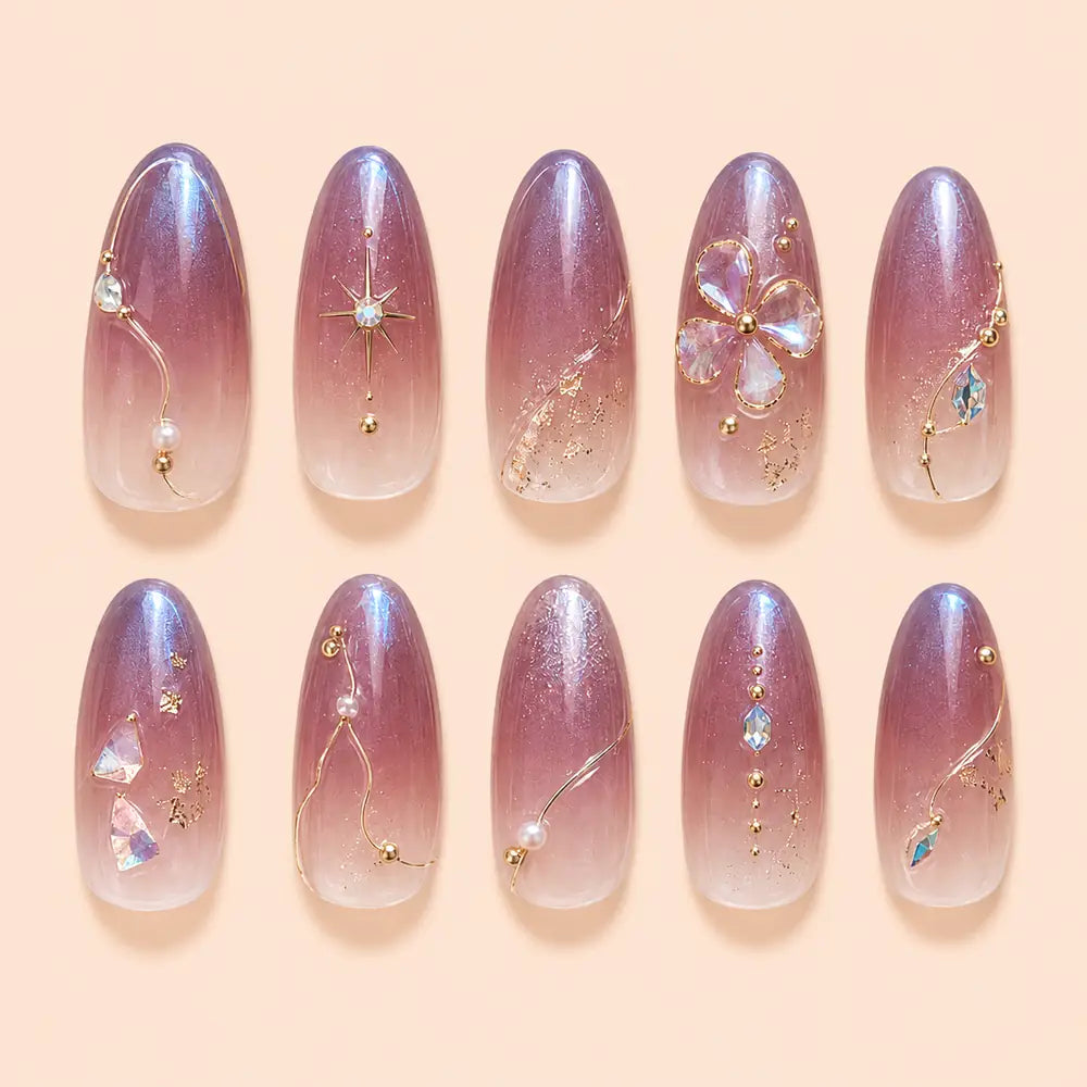 Mauve Ombre Crystal Flower Press On Nails — image 1