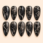 Midnight Black Rose Rhinestone Press On Nails — image 1