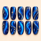 Midnight Blue Galaxy Cat Eye Press On Nails — image 1