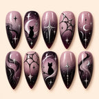 Midnight Cat & Moon Celestial Ombre Press On Nails — image 1