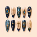 Midnight Celestial Cross Rhinestone Press On Nails — image 1