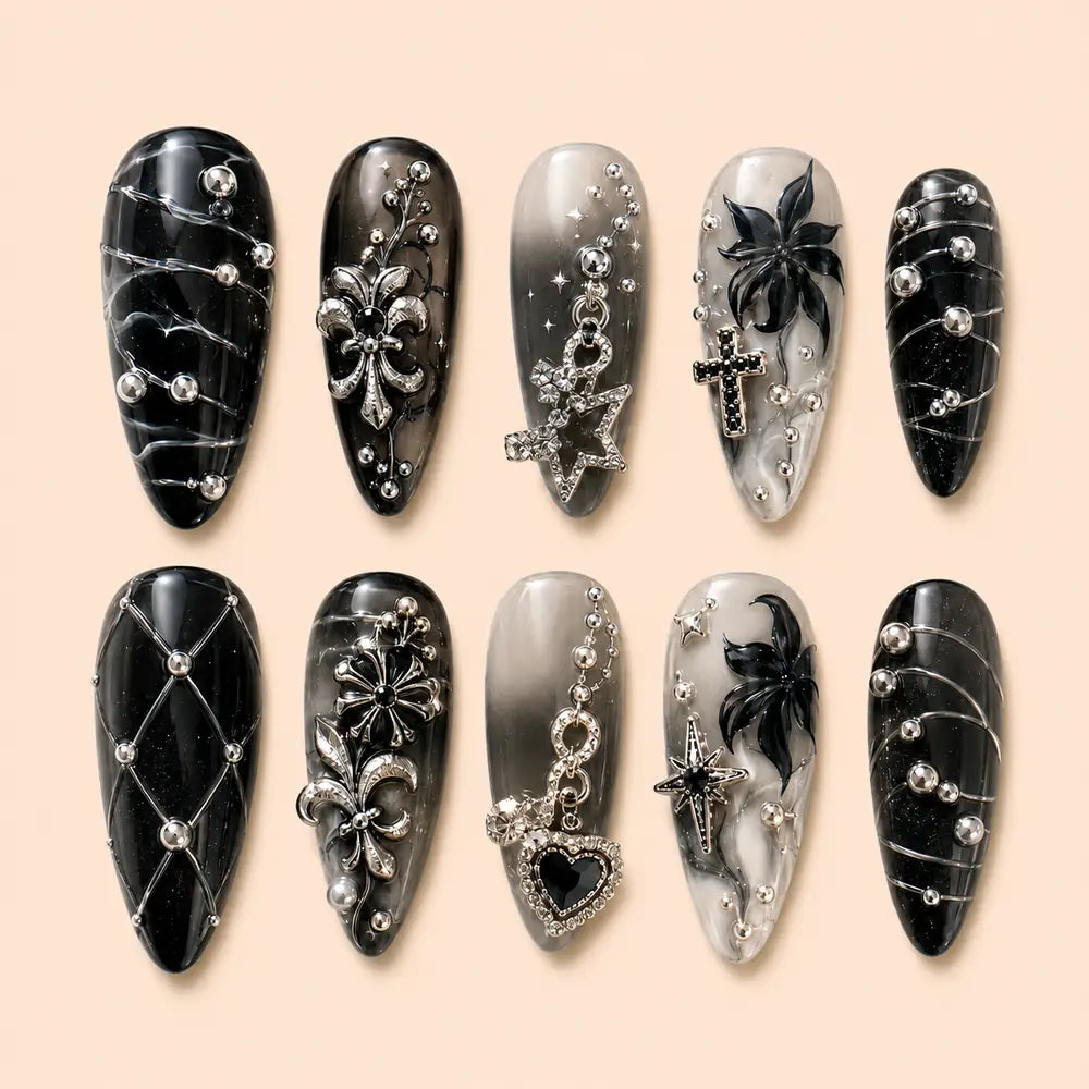 Midnight Cross and Star 3D Press On Nails — image 1