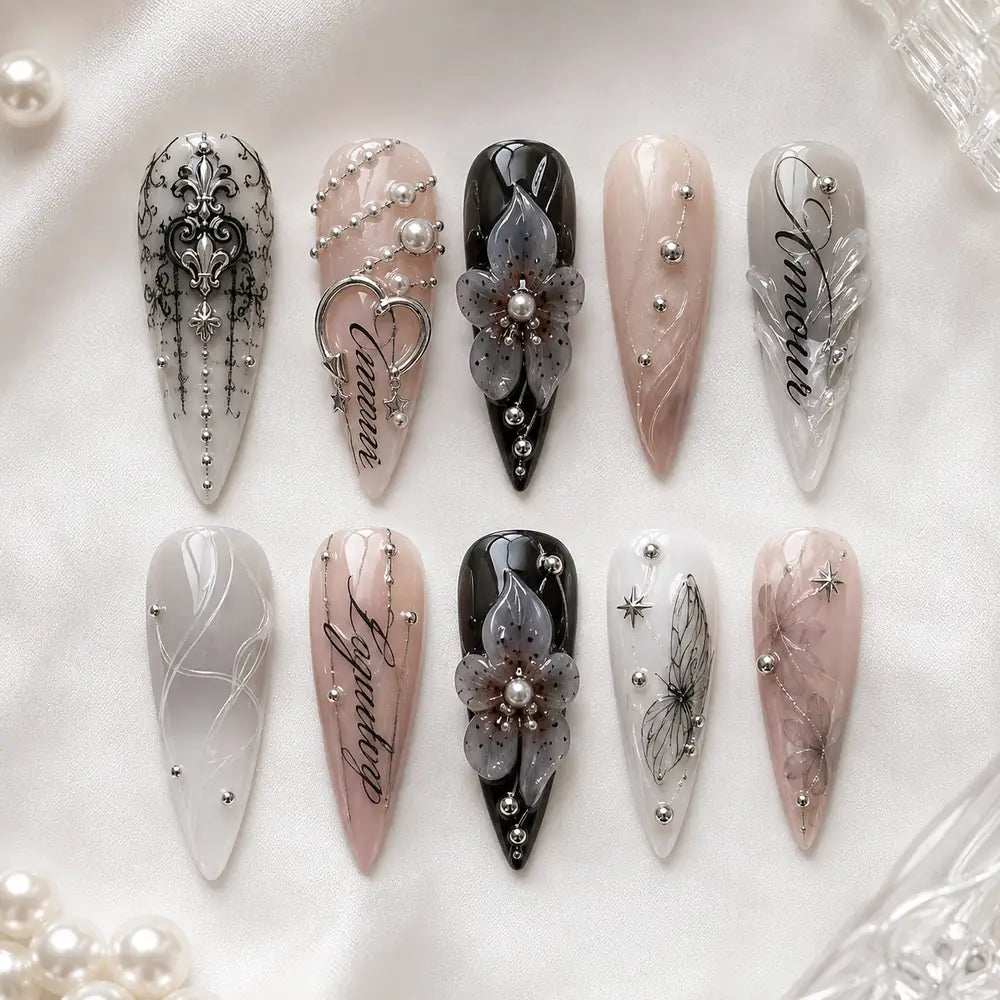 Midnight Fairy Garden 3D Floral Press On Nails — image 2