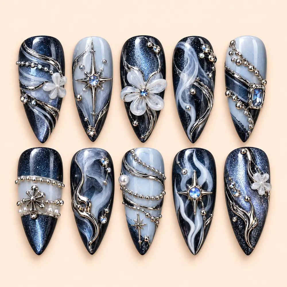 Midnight Floral Constellation Press On Nails — image 1