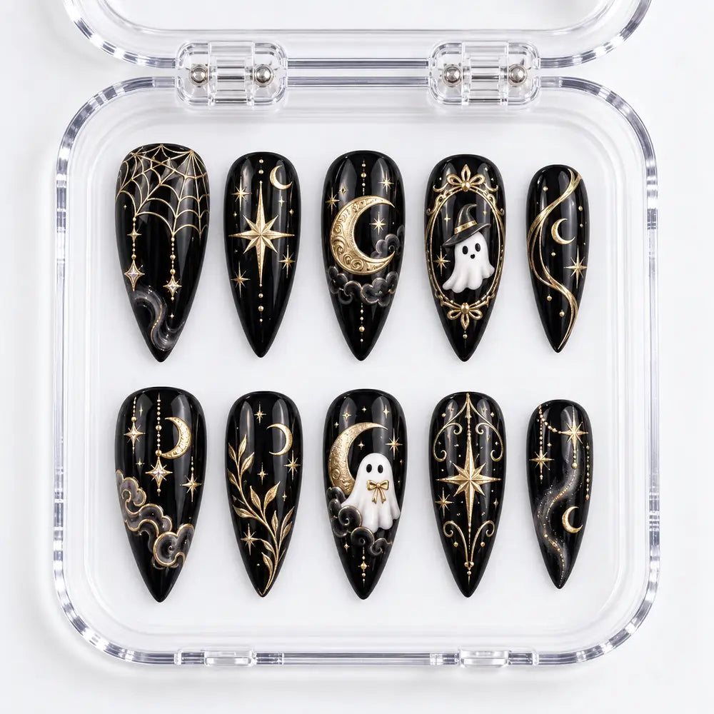 Midnight Ghost Celestial 3D Press On Nails — image 2