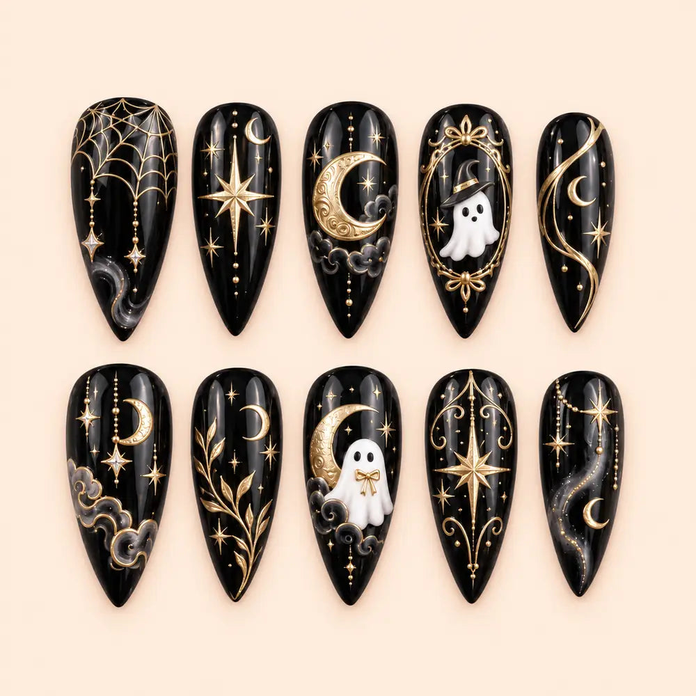 Midnight Ghost Celestial 3D Press On Nails — image 1