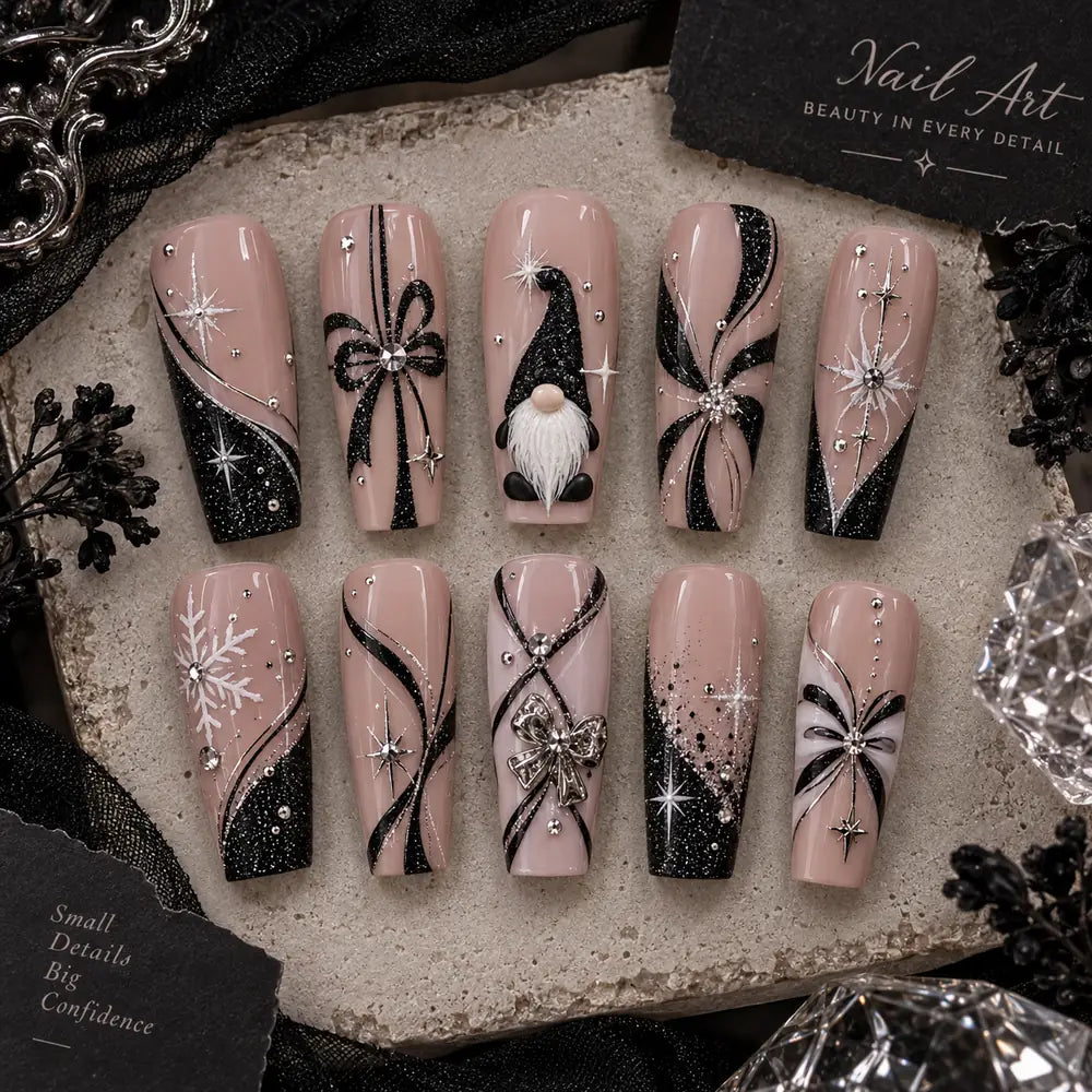 Midnight Gnome Snowflake Glitter Press On Nails — image 2