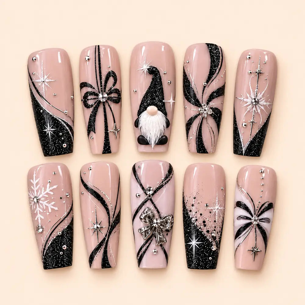 Midnight Gnome Snowflake Glitter Press On Nails — image 1