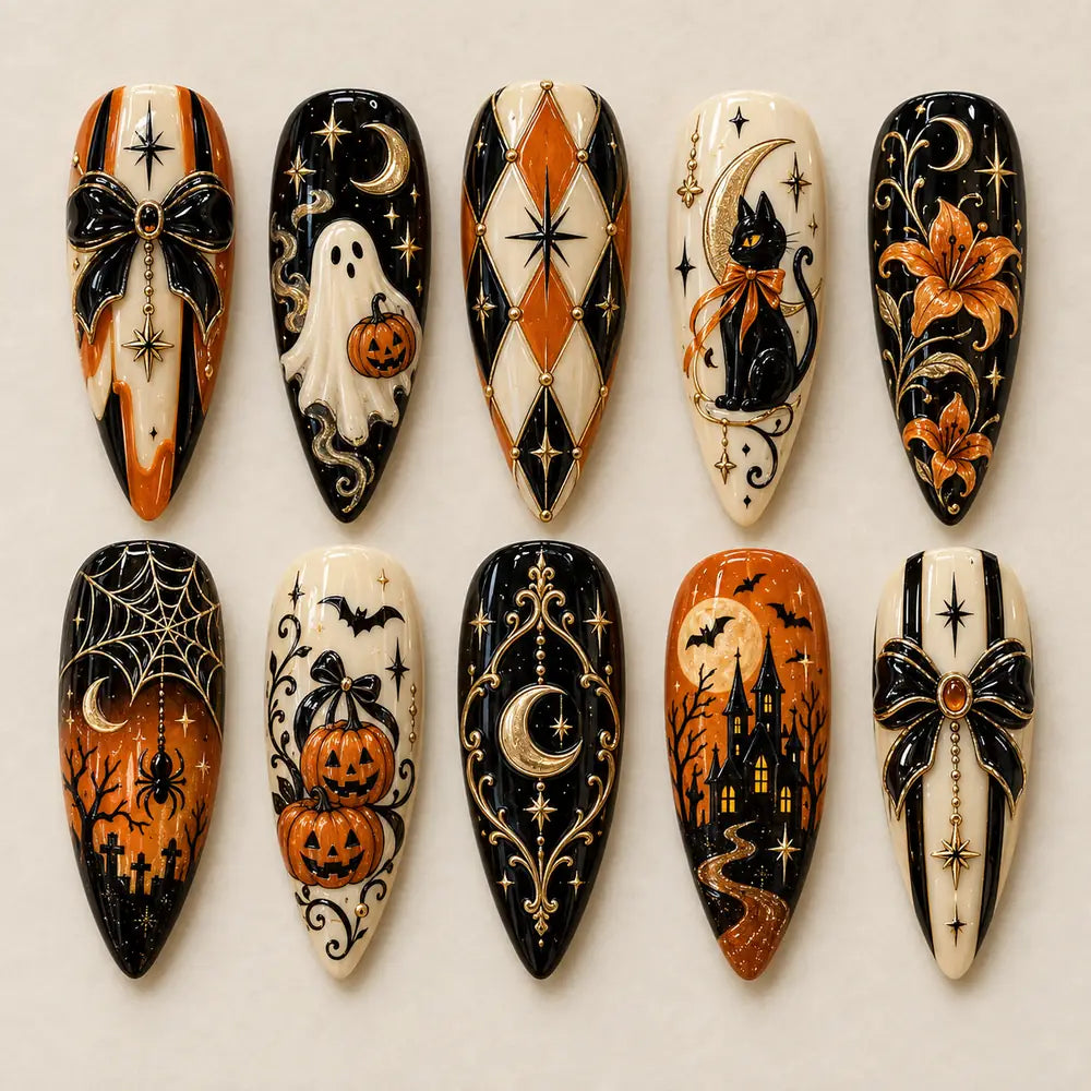 Midnight Halloween Storybook 3D Press On Nails — image 2