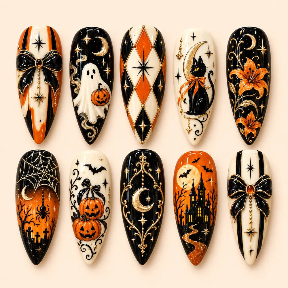 Midnight Halloween Storybook 3D Press On Nails — image 1