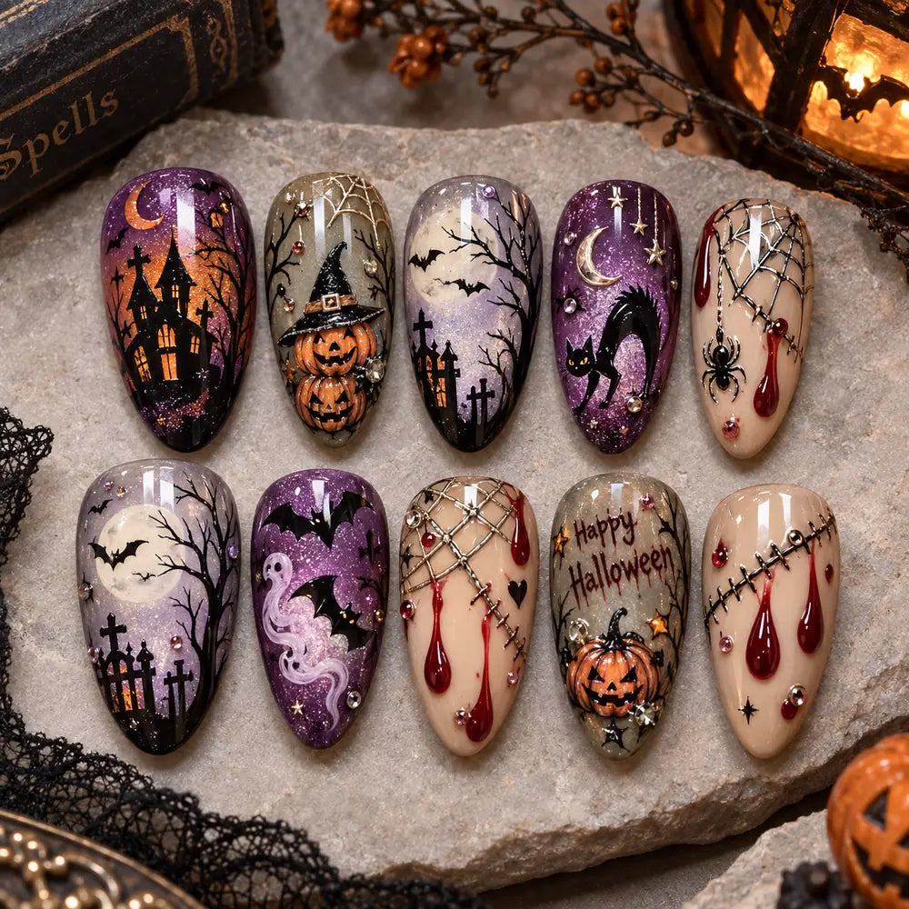 Midnight Haunted Manor Halloween Press On Nails — image 2
