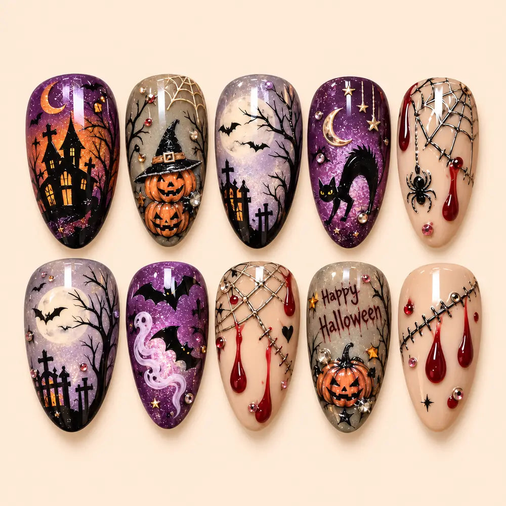 Midnight Haunted Manor Halloween Press On Nails — image 1