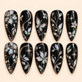 Midnight Iridescent Butterfly Garden Press On Nails — image 1