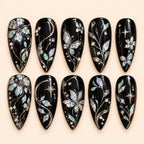 Midnight Iridescent Butterfly Garden Press On Nails — image 1