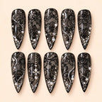 Midnight Lace Pearl Rhinestone Press On Nails — image 1
