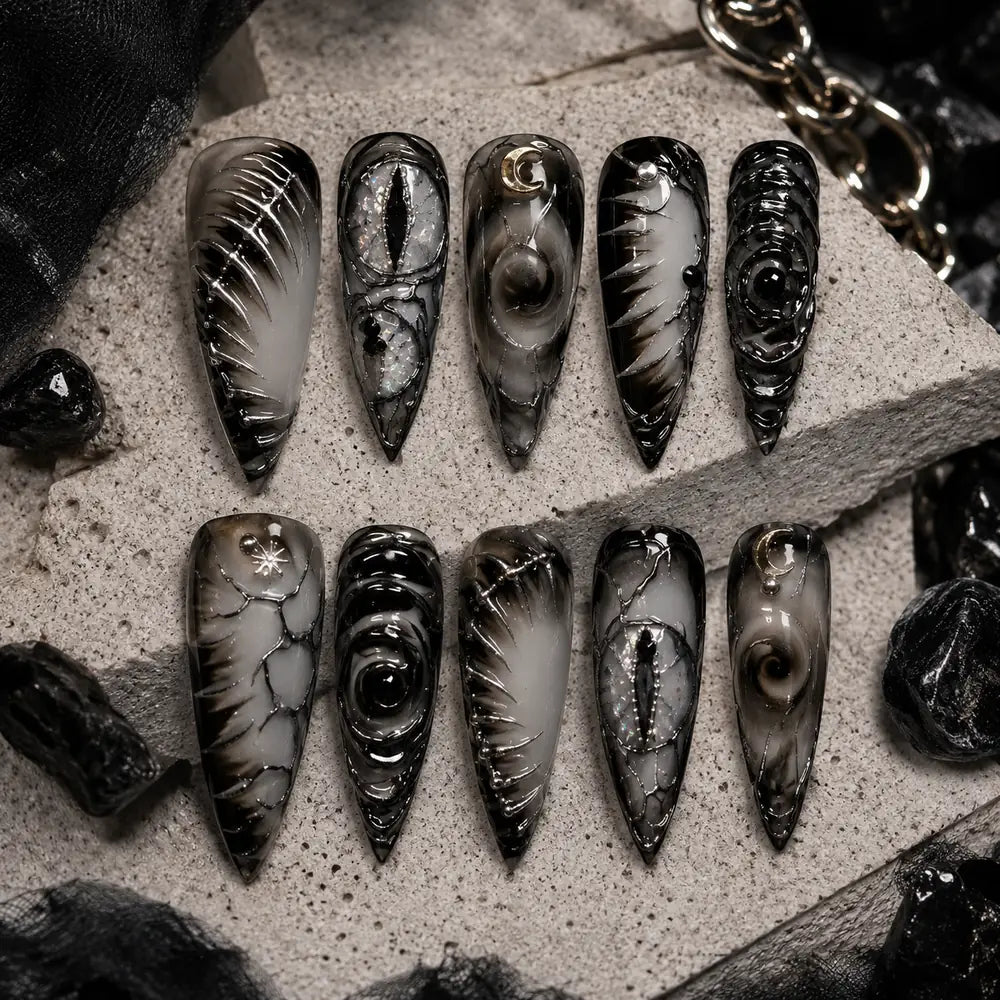 Midnight Lunar Eye 3D Stiletto Press On Nails — image 2