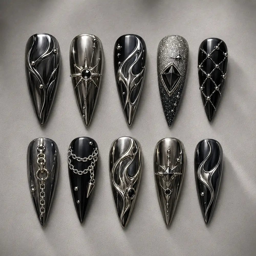 Midnight Metal Chains Gothic Press On Nails — image 2