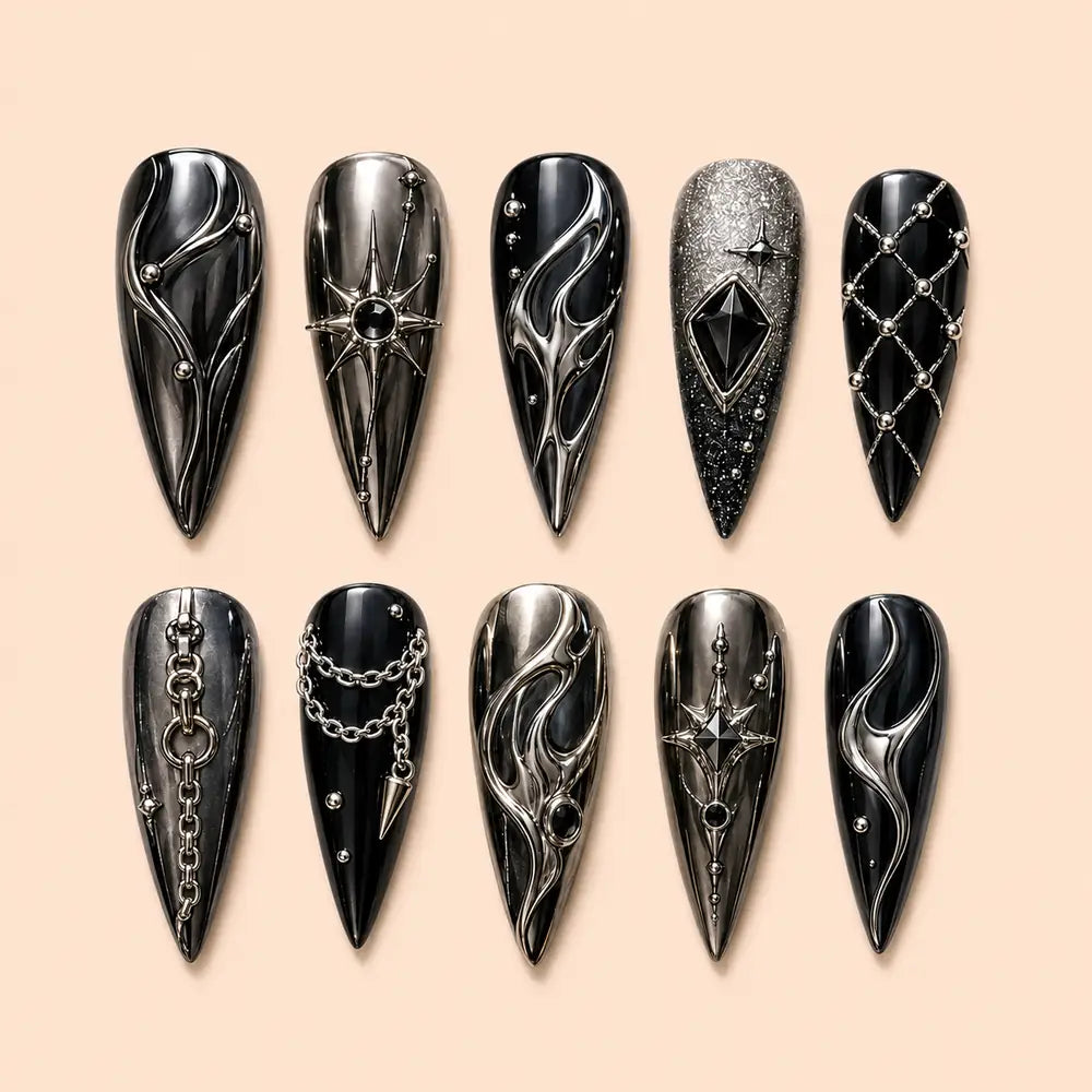 Midnight Metal Chains Gothic Press On Nails — image 1