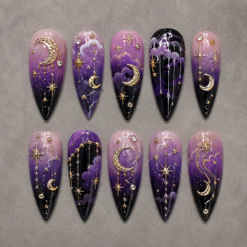 Midnight Moon and Stars Celestial Press On Nails — image 2