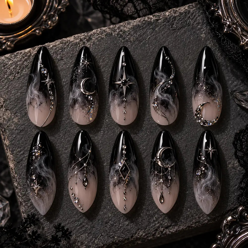 Midnight Moon & Star Rhinestone Press On Nails — image 2