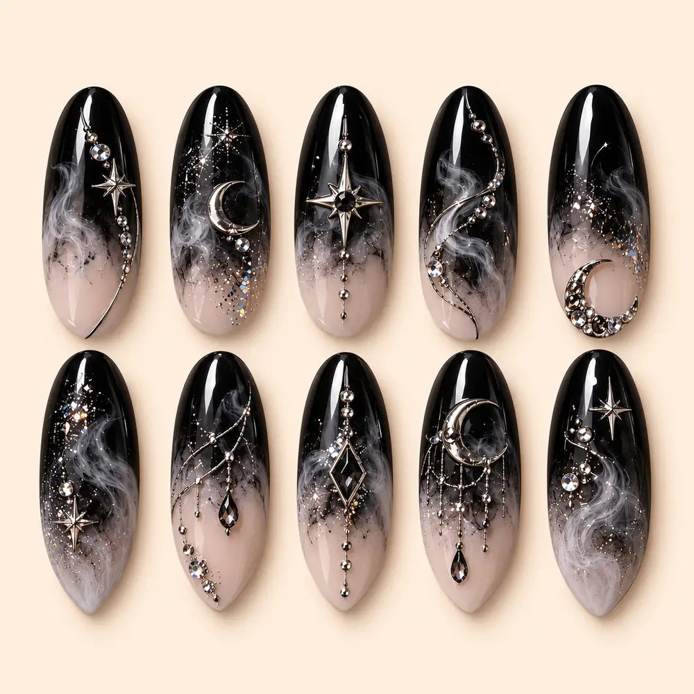 Midnight Moon & Star Rhinestone Press On Nails — image 1