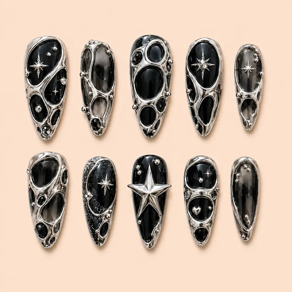 Midnight Orbit 3D Star Press On Nails — image 1