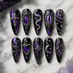 Midnight Serpent & Moon 3D Rhinestone Press On Nails — image 2