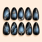 Midnight Star Cat Eye Rhinestone Press On Nails — image 1