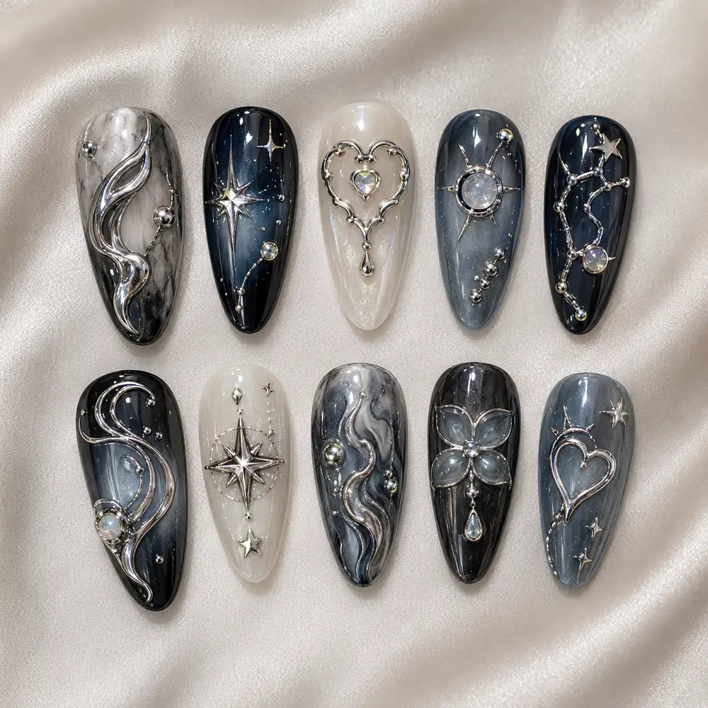 Midnight Star Celestial Rhinestone Press On Nails — image 2