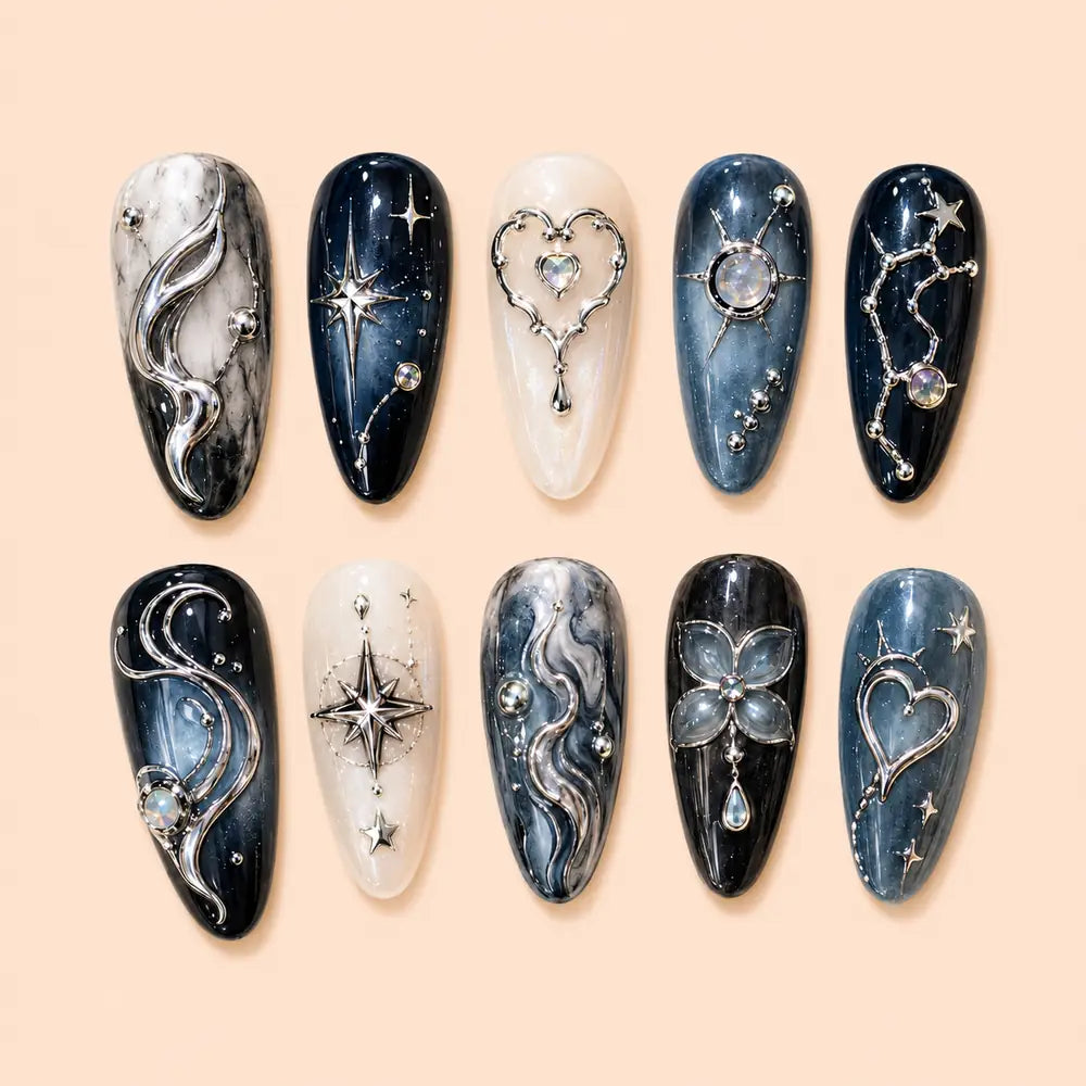 Midnight Star Celestial Rhinestone Press On Nails — image 1