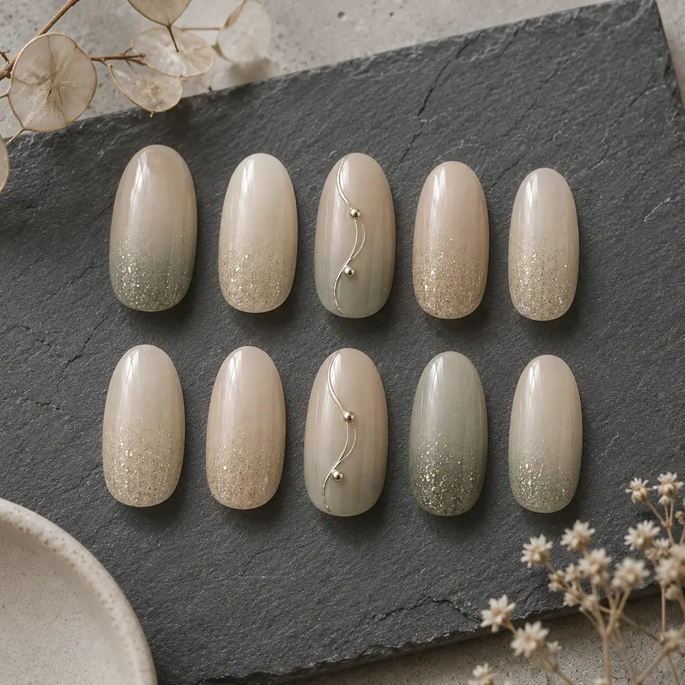 Minimal Chic Engagement Sage Glitter Ombre Press On Nails