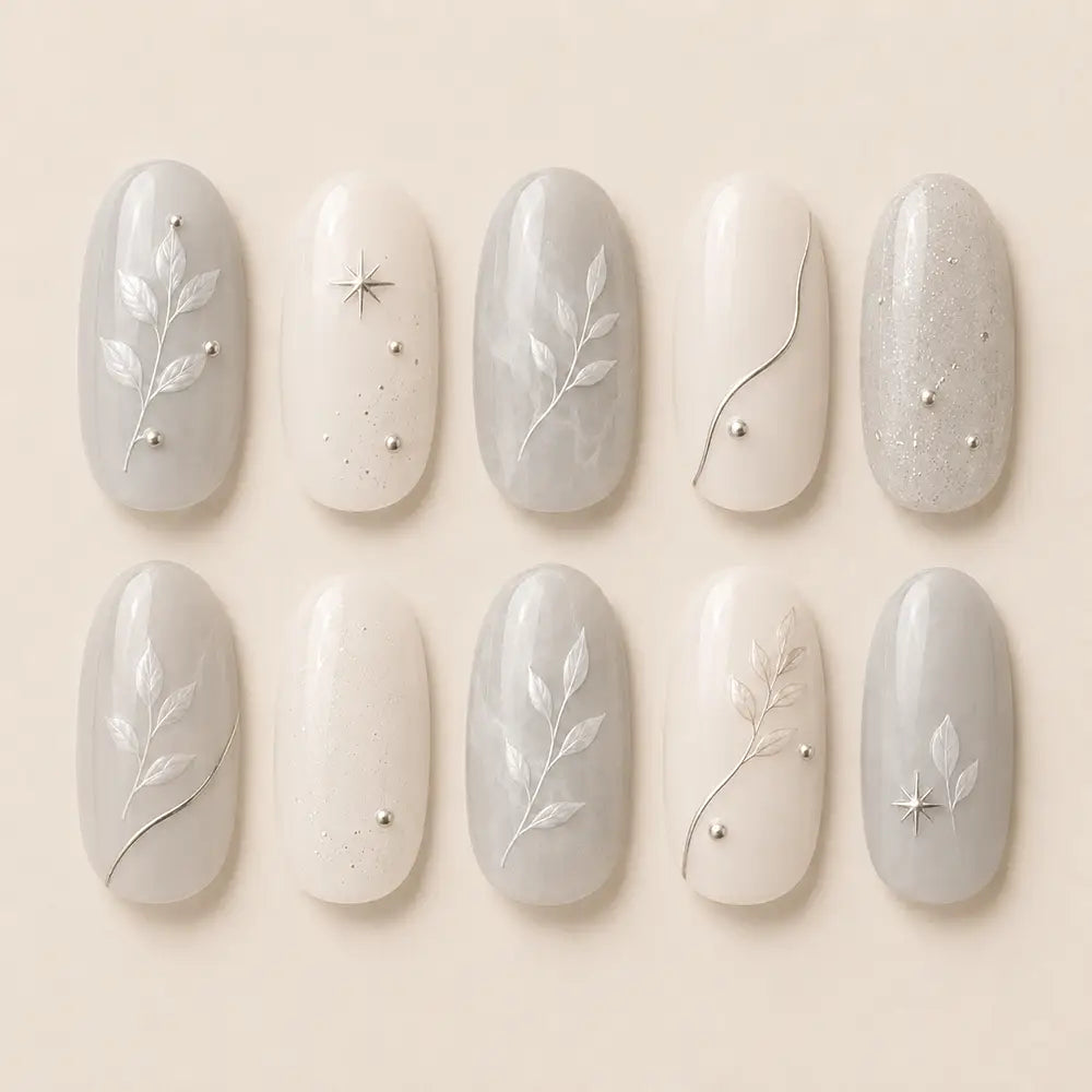 Minimalist Elegant Leaf Chrome Press On Nails