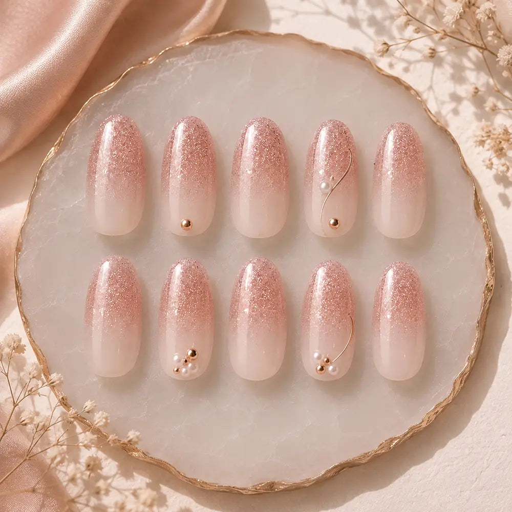 Minimalist Engagement Pink Ombre Pearl Press On Nails
